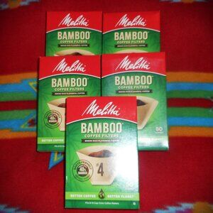 Lot of 5 Boxes of 80 Count (400 Total) Melitta #4 Bamboo Cone Coffee Filters